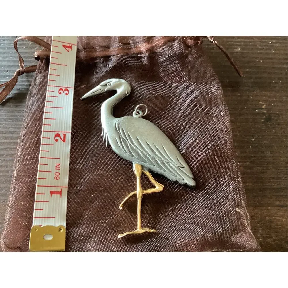 Vintage M Shields Silversmith Pewter Pelican Pendant No Chain.
